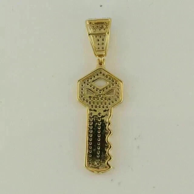 Key Charm Women Pendant 1.22Ct Round Cut White Moissanite 14K Yellow Gold Plated