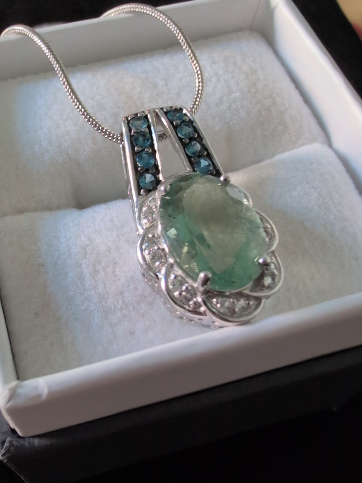 925 sterling necklace Green Flourite Pendant London Blue Topaz With Accents