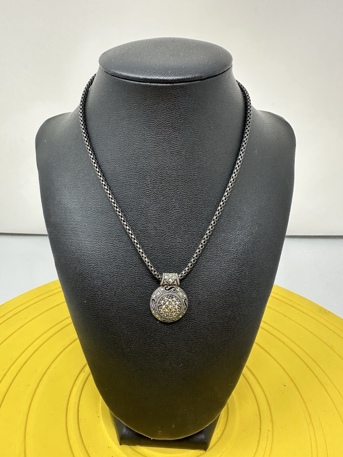 Sterling Silver Judith Jack Medallion Marcasite Pendant Choker Necklace 12g 14”