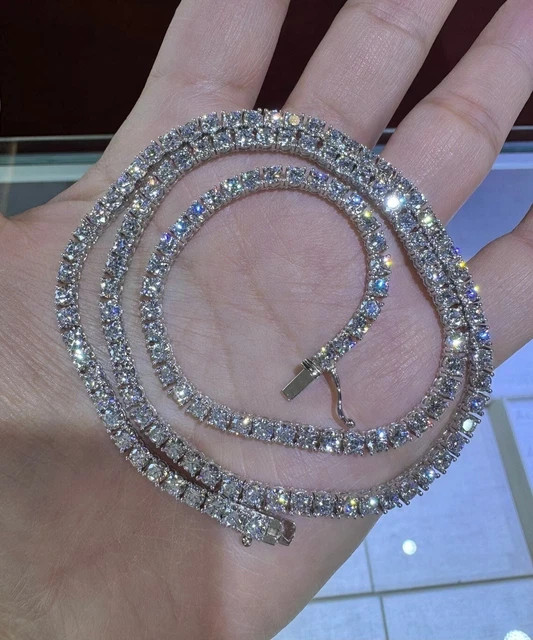 Men Genuine Moissanite Diamond Tennis Necklace D VS 29 Carat 14k Gold 20” Inch