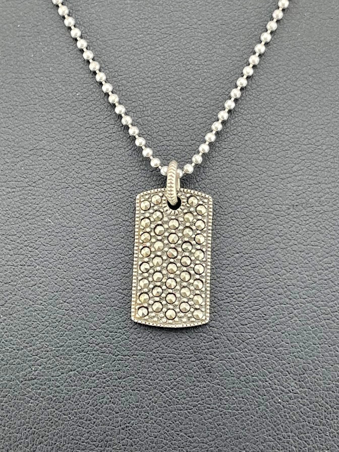 JUDITH JACK 925 STERLING SILVER MARCASITE TAG BEAD NECKLACE 16″ DECO STYLE 796