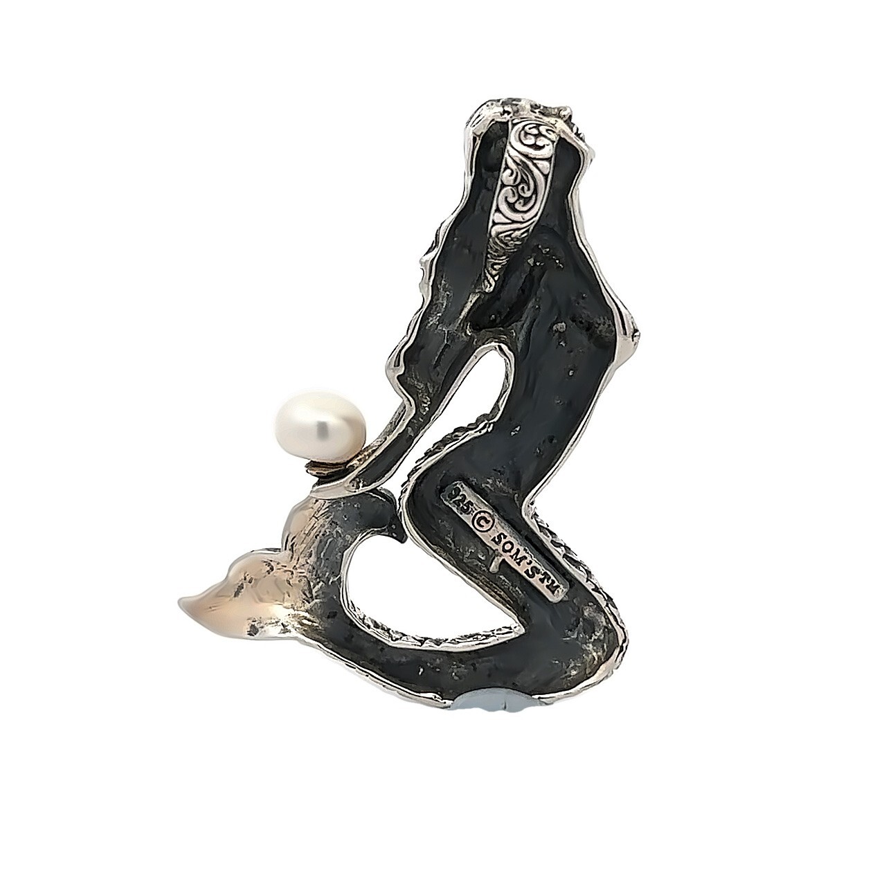 Sterling Silver Mermaid Pendant/Slide W/FWP Designer Signed (1 3/4 x 2 1/4 Inch)