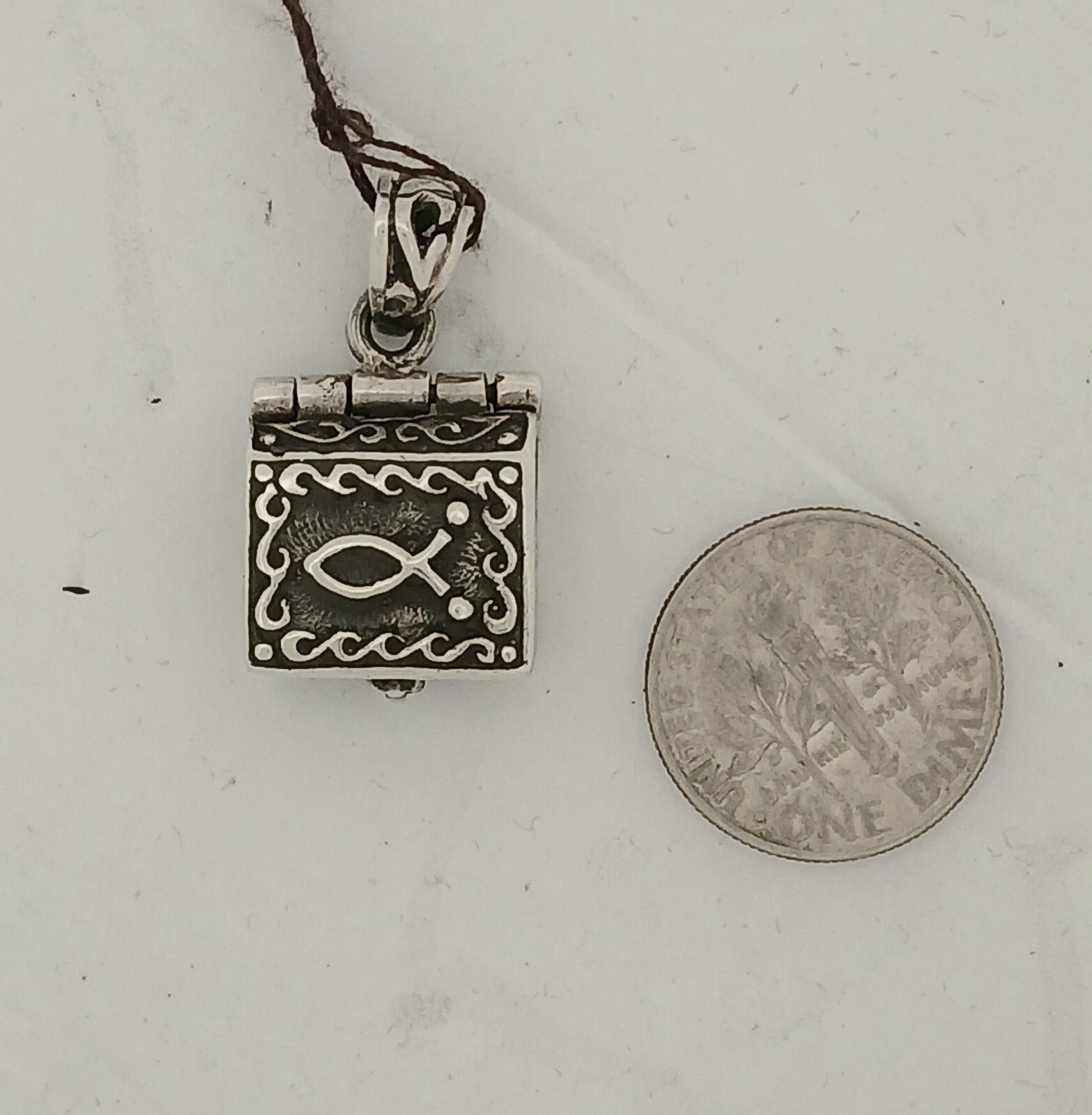 Sterling Silver Hinged Bible Prayer Box Pendant Charm with Manger Sense