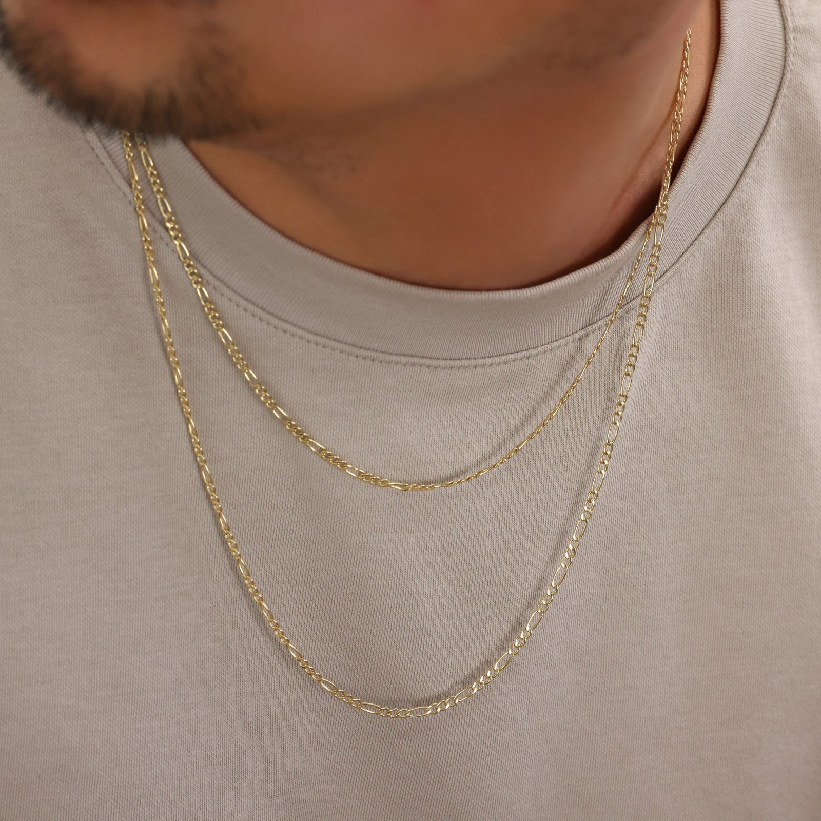 Real 14K Yellow Gold 3.5mm Italian Figaro Chain Link Pendant Necklace 16″- 26″