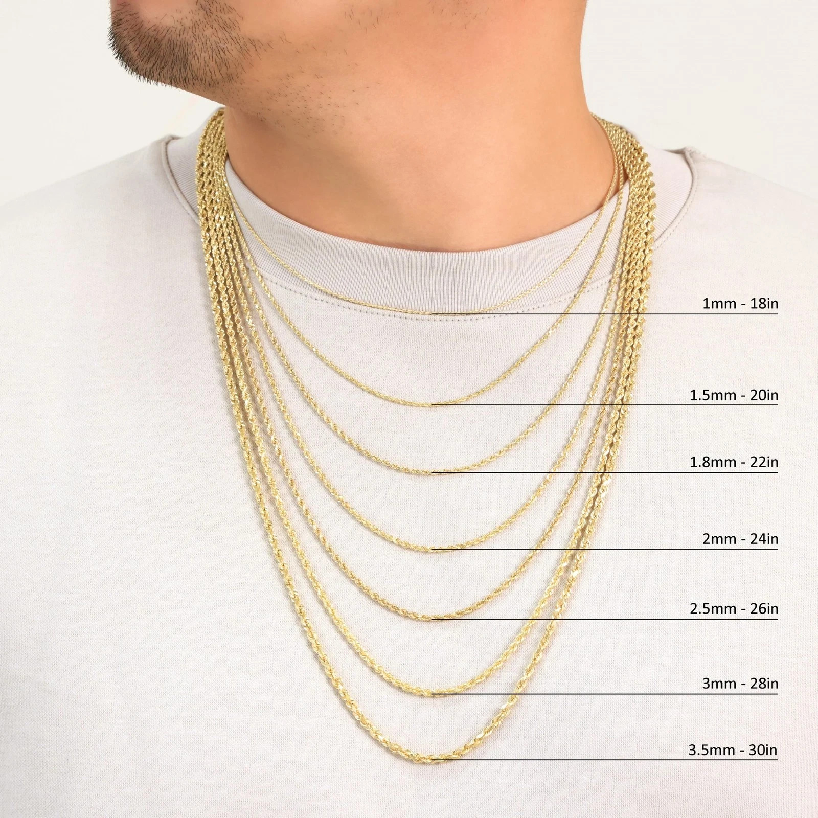14K Yellow Gold 2.5mm-Diamond Cut Rope Chain Necklace Men Womens 20″