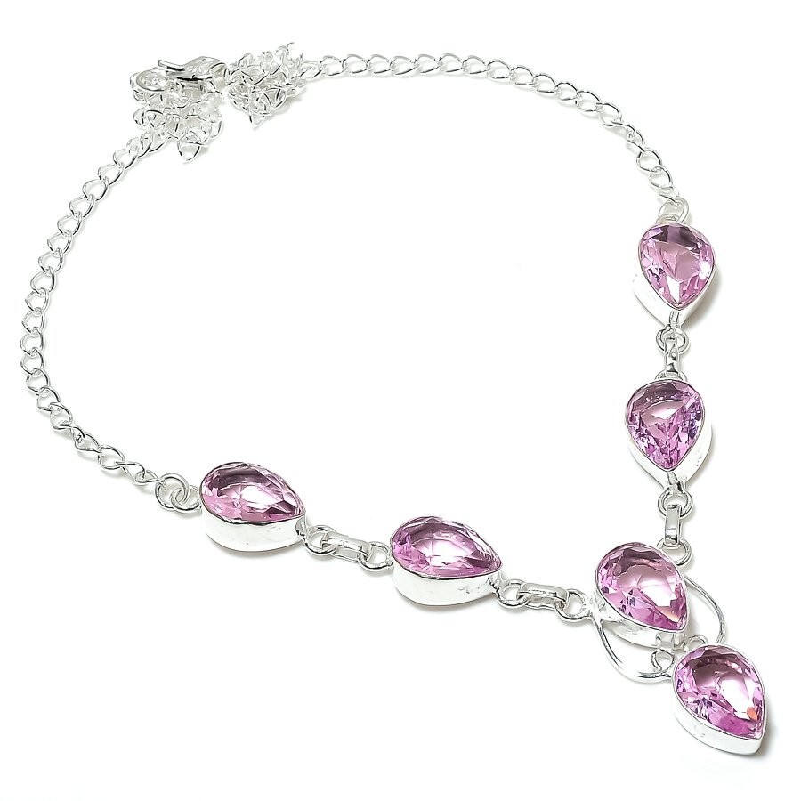 Pink Kunzite Gemstone Handmade 925 Sterling Silver Jewelry Necklace Size 18″