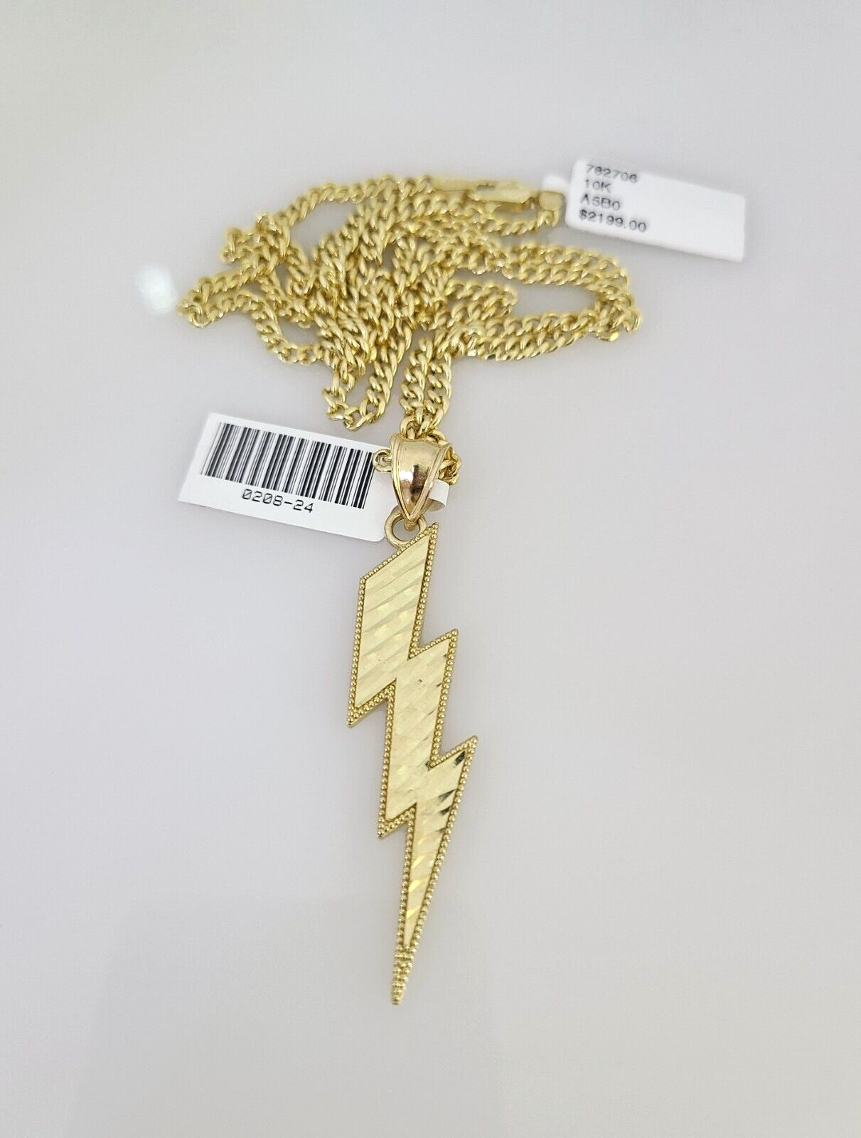 10k Gold Miami Cuban Chain Lightning Charm Pendant 3mm 18-28in Necklace Set