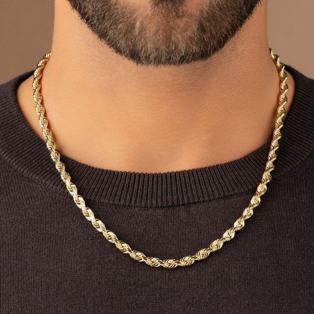 Real 14k Gold Plated Over Solid 925 Sterling Silver Rope Chain 5.00mm