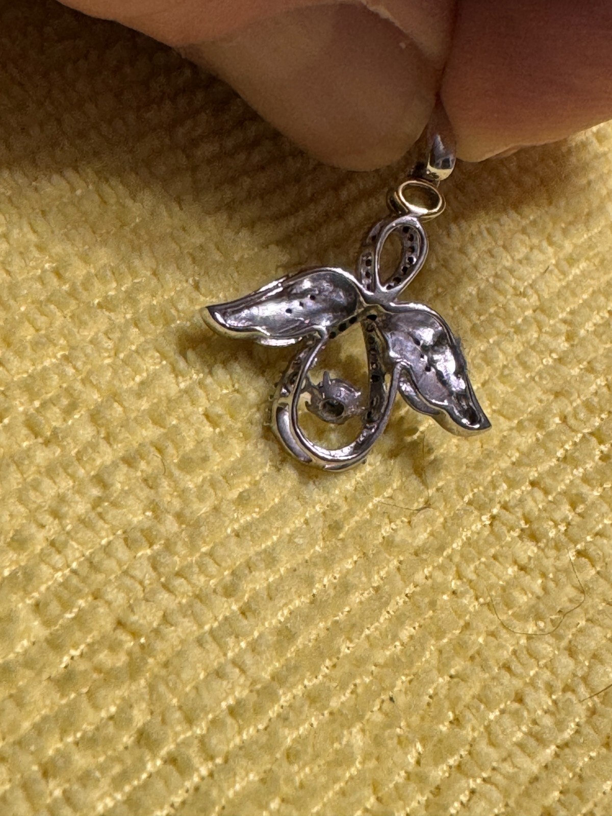 Vintage Sterling Silver Flying Angel w/Shimmering Disc & Crystals w/Free Ship