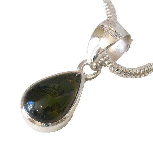 Green Tourmaline Pear Drop Pendant in Sterling Silver – 3.8 Carats, Eye Clean