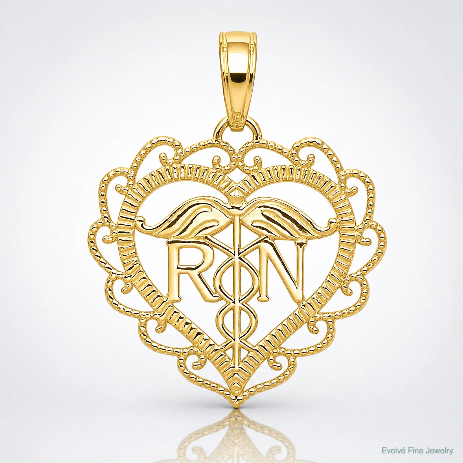 10K / 14K Yellow Gold Registered Nurse Heart Pendant