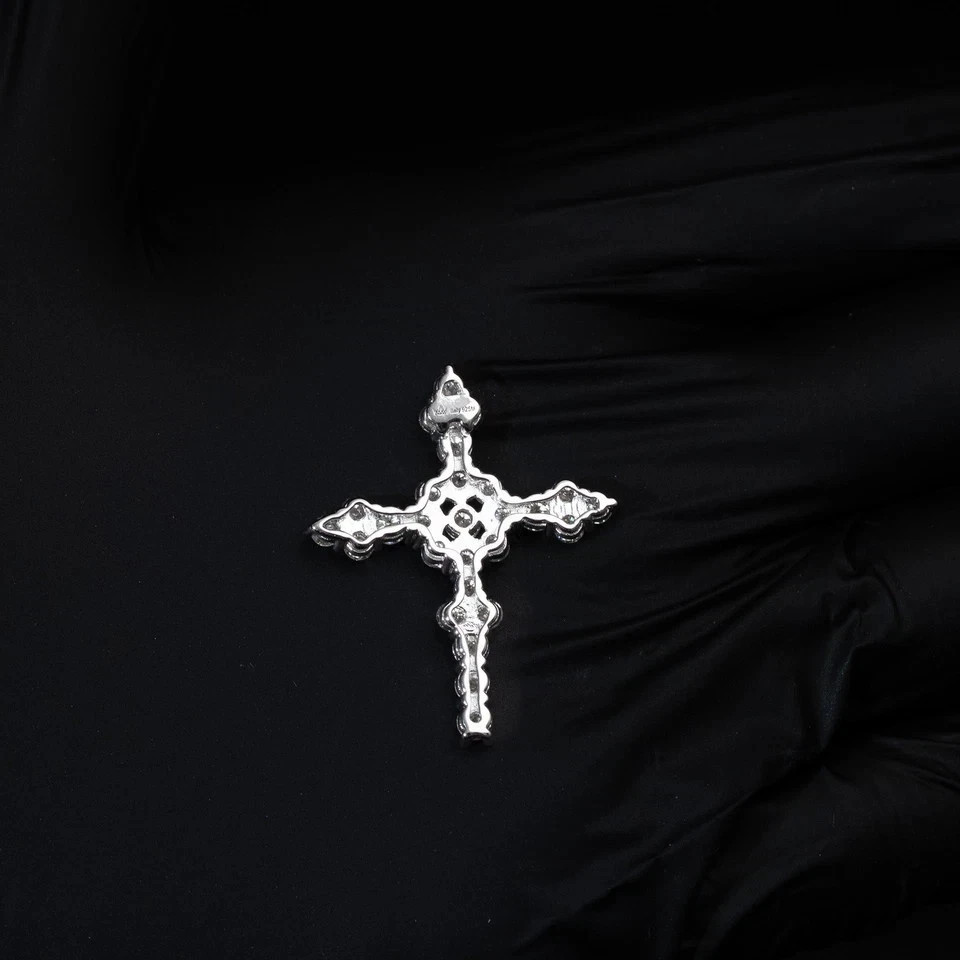 2Ctw Round Cut Women’s Moissanite Religious Cross Pendant 14K White Gold Plated