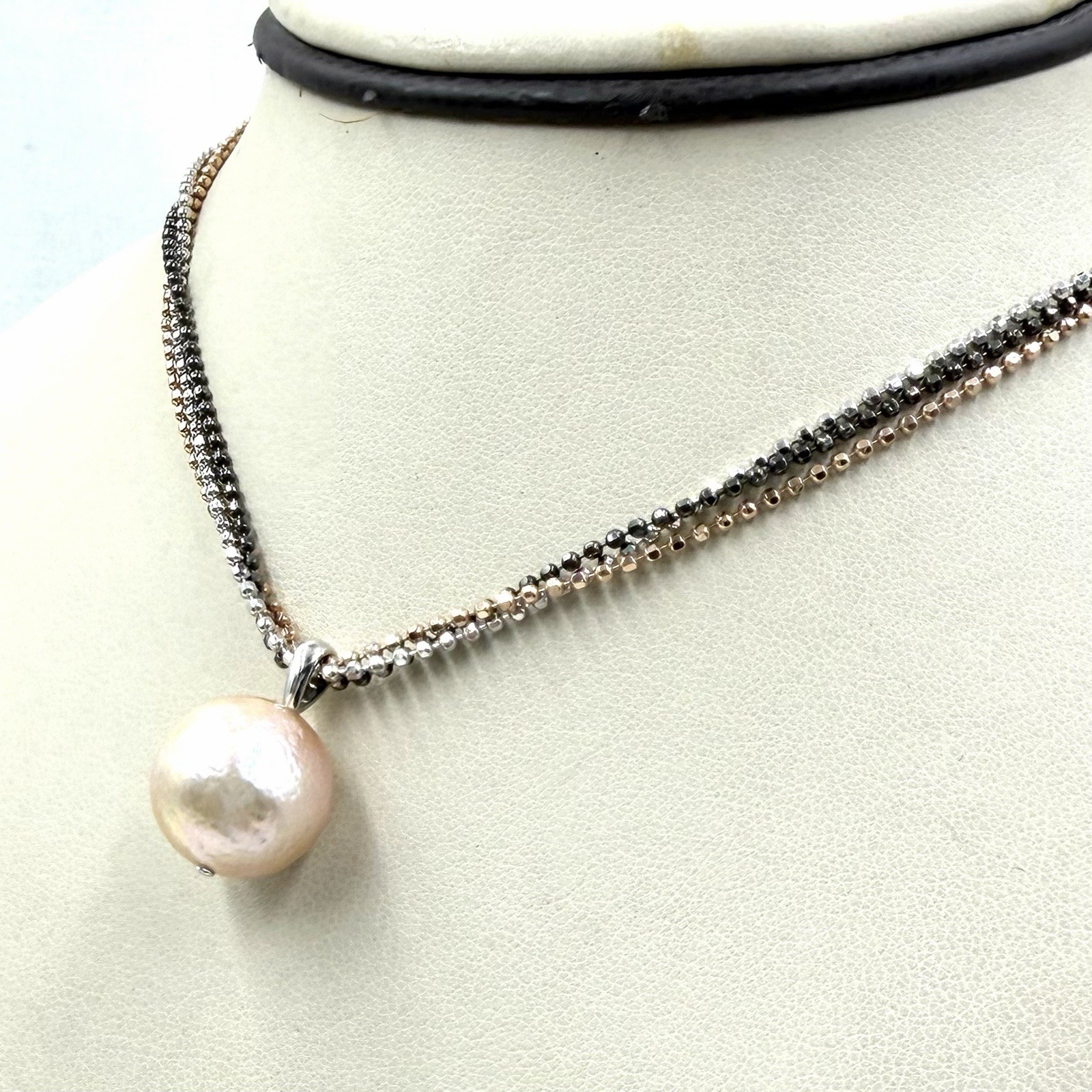 Honora Pearl Ming Triple Strand Chain Sterling Silver Rose Gold Black
