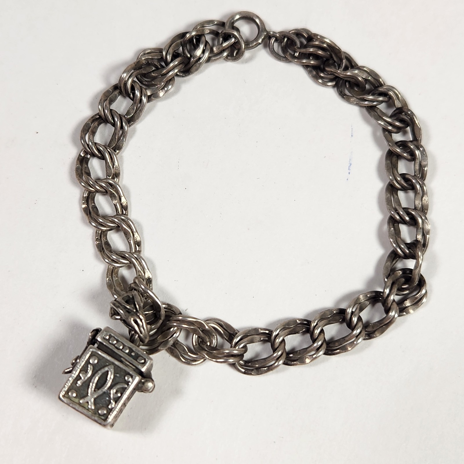 Vtg 925 Sterling Silver Prayer Box Religious Charm Pendant + 925 Stamp Bracelet