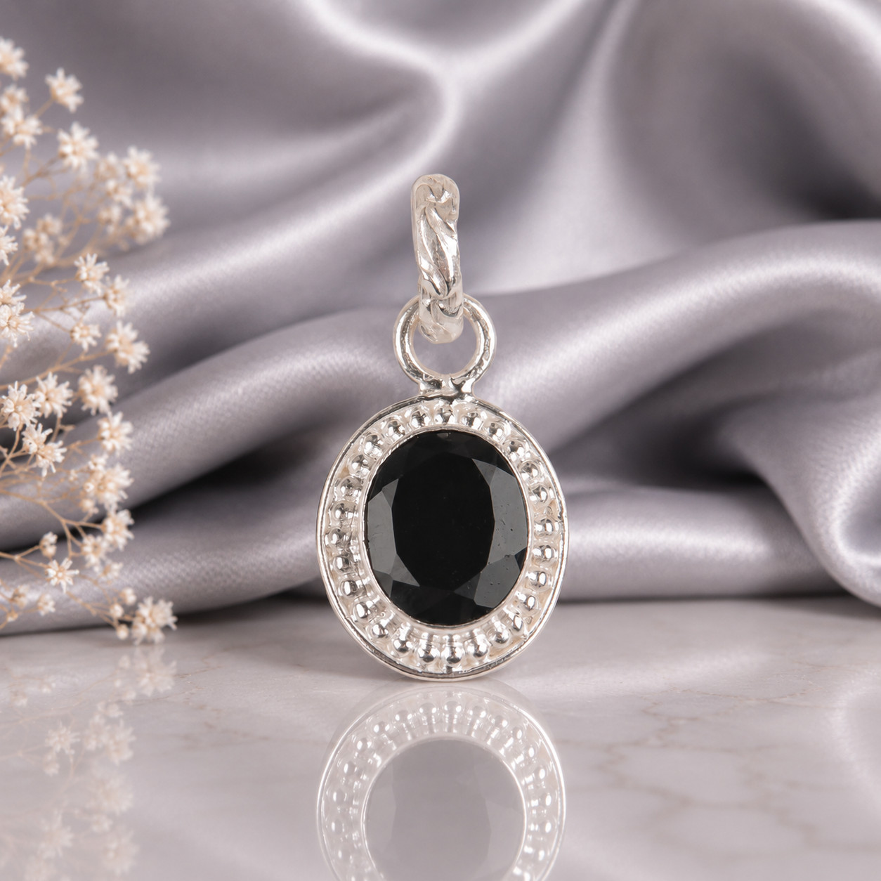 Black Onyx Gemstone 925 Sterling Silver Pretty Pendent 1.20″ For Anniversary