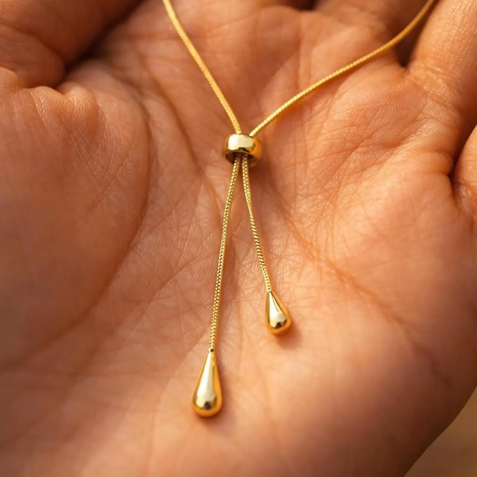 18K Yellow Gold Over Lariat Necklace | Adjustable Teardrop Pendant Chain 18″ RAR