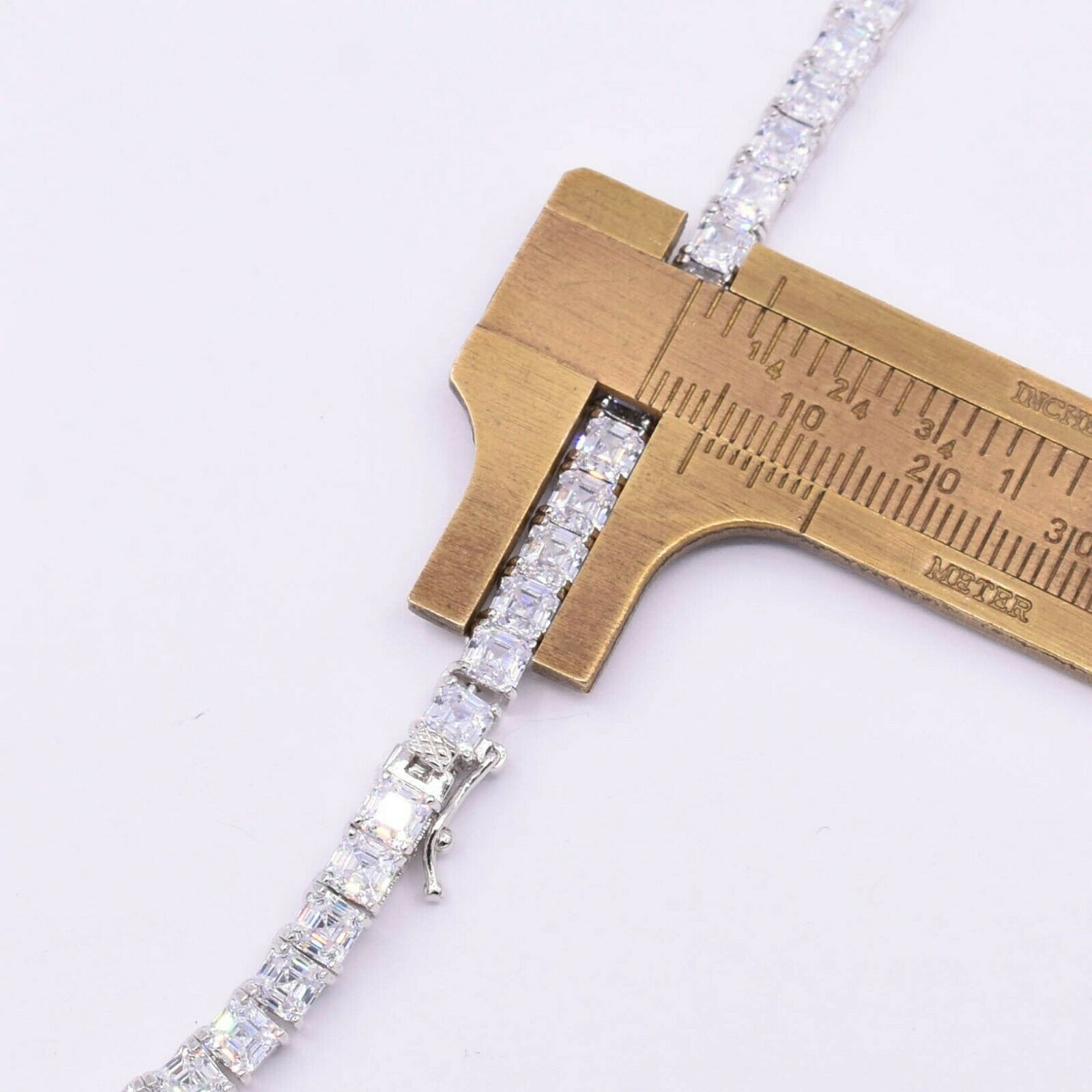 4mm Princess Cut Tennis Chain Necklace 14K White Gold-Plated Sterling Silver 925