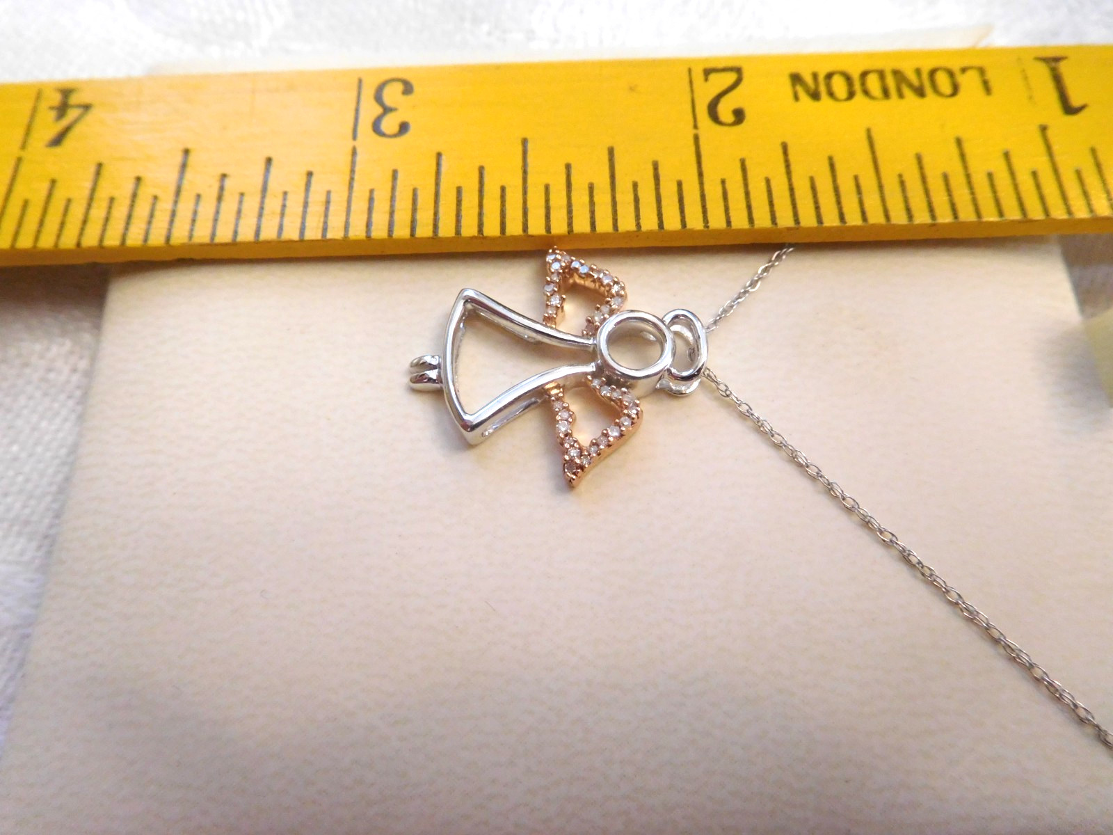 10K Solid White + Rose Gold ANGEL w HALO Pendant JWBR 18″ Inch Chain Necklace