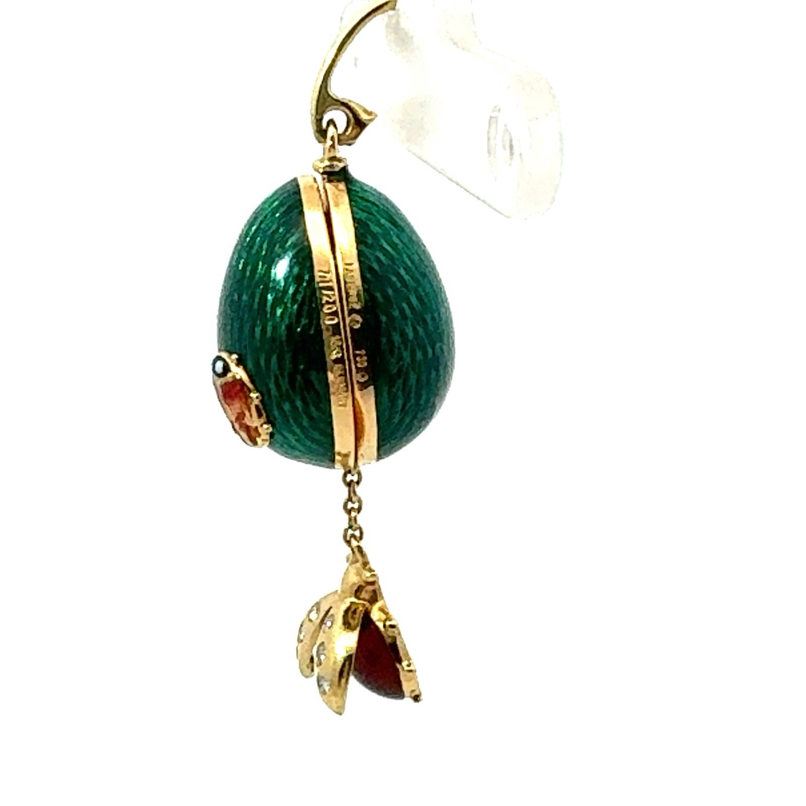 LADYBUG FABERGE EGG 18K YELLOW GOLD GREEN ENAMEL PENDANT /200 With Box