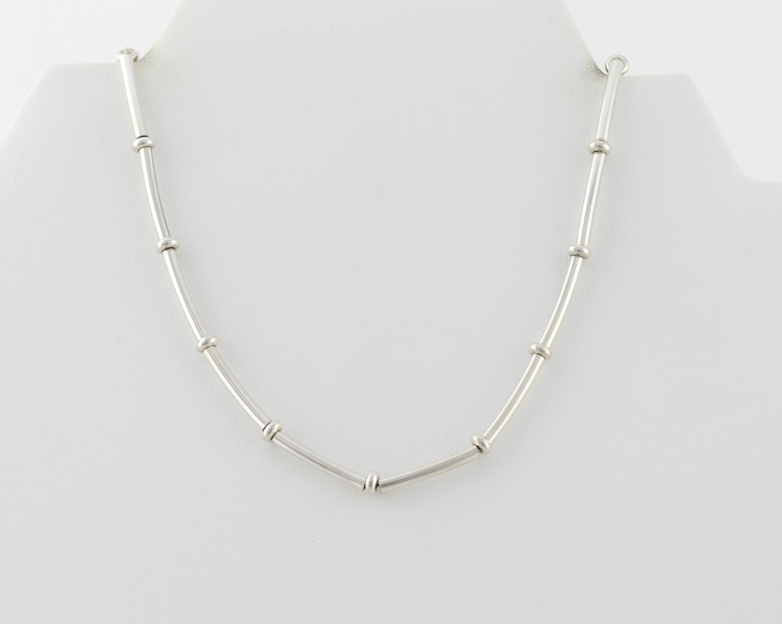 Sterling Silver Beaded Station Necklace 17 1/2″ inch 3mm thick