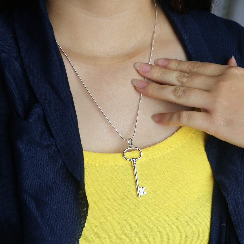 Classic female original silver necklace 925 silver key pendant necklace minim…