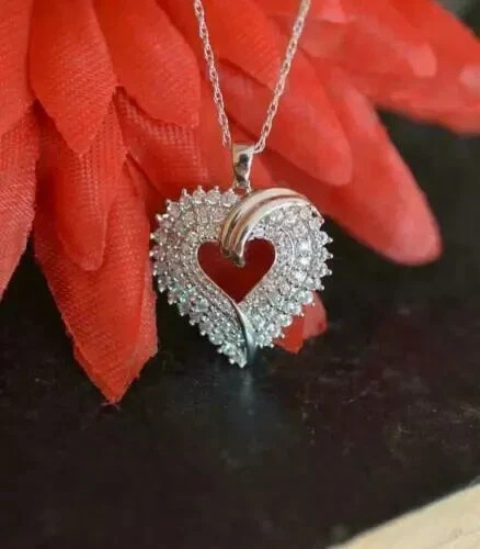 2 Ct Round Cut Moissanite Cluster Heart Love Pendant 14K White Gold Plated