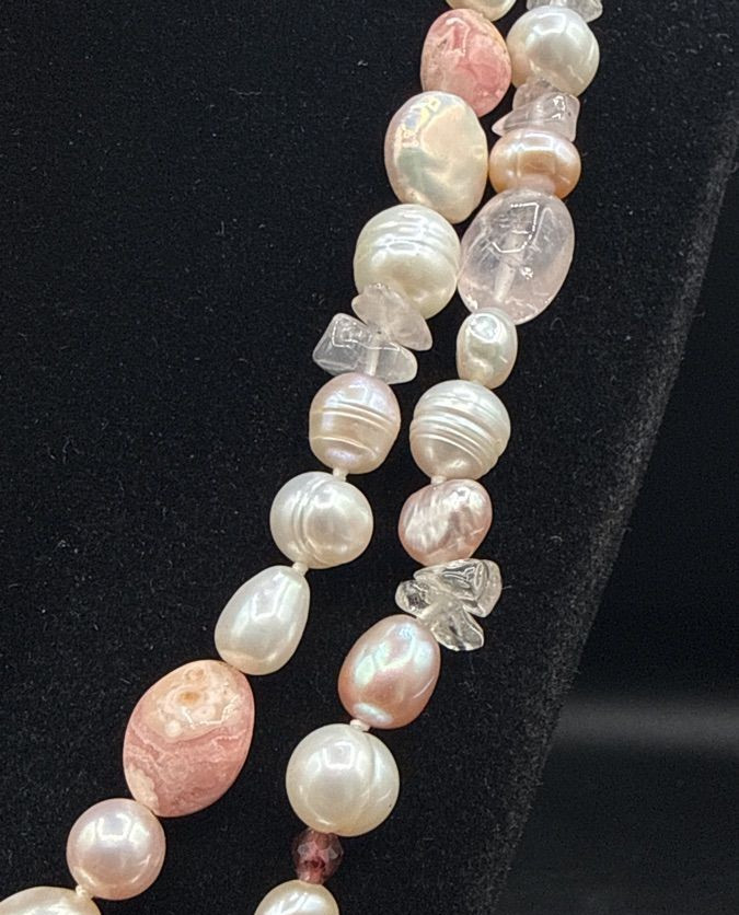 HONORA Pearl Rose Quartz and Rhodochrosite Garnet Necklace in Sterling Silver
