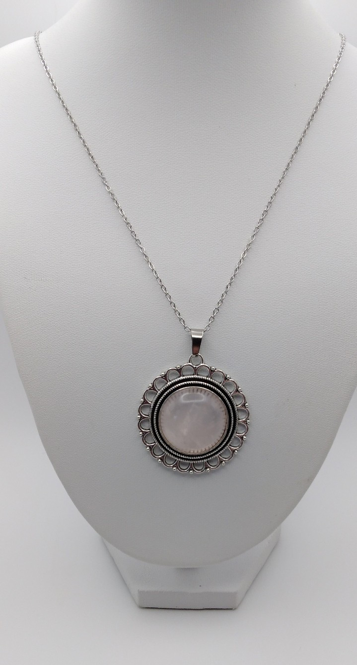 Rose Quartz Gemstone Necklace Silver 17″ NF Birthday Dainty Mother Handmade New