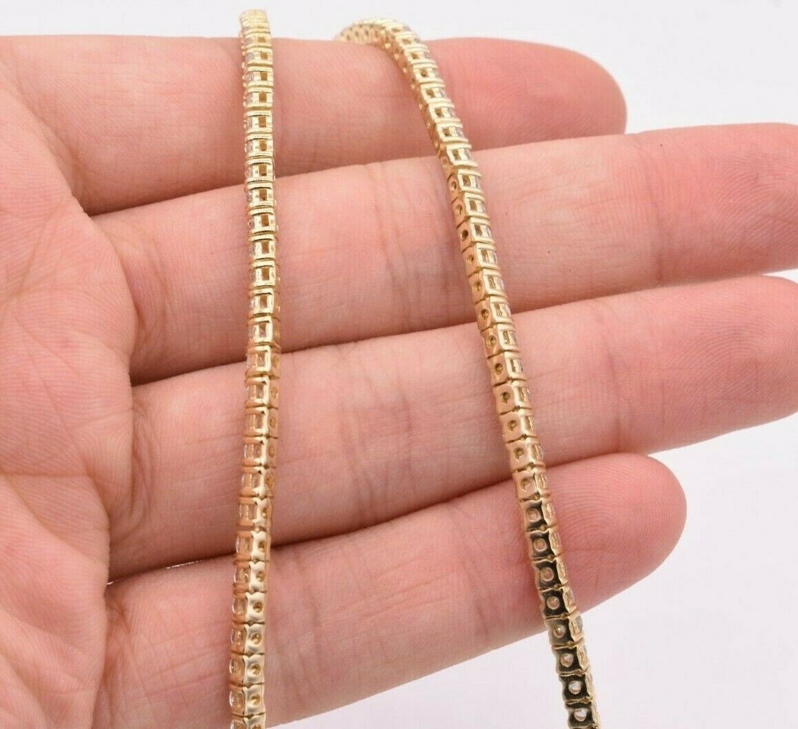 3mm Round Cut CZ Tennis Chain Necklace 14K Yellow Gold-Plated Sterling Silver