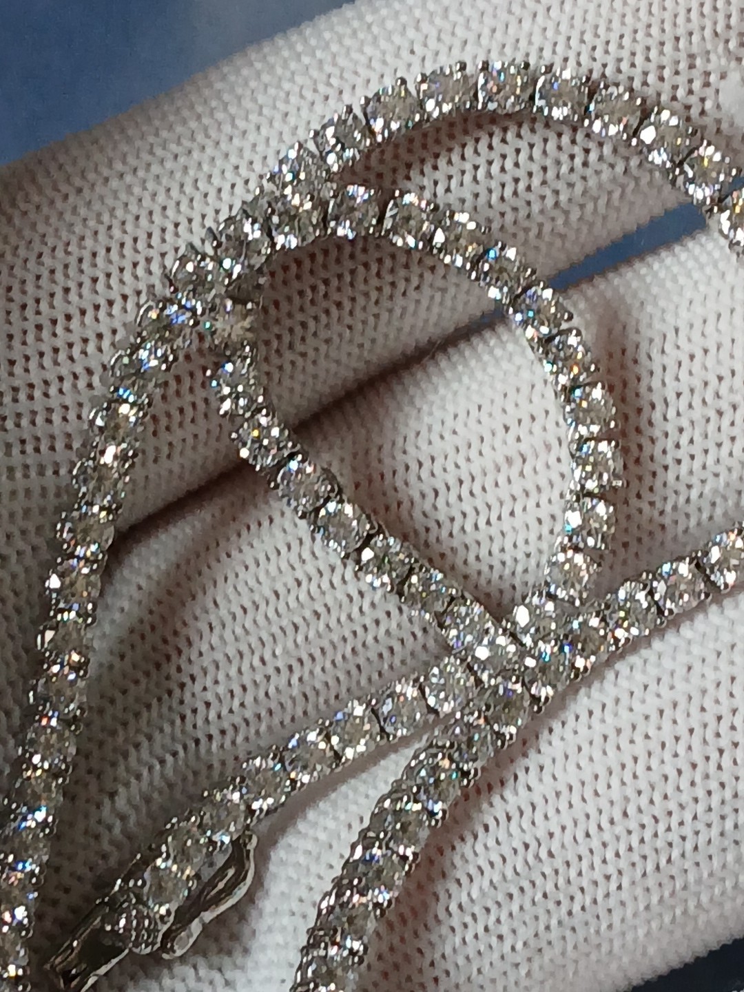 VVS D Color Moissanite Tennis Chain 16″ Rhodium Plated .925 St. Silv. 3mm W/box