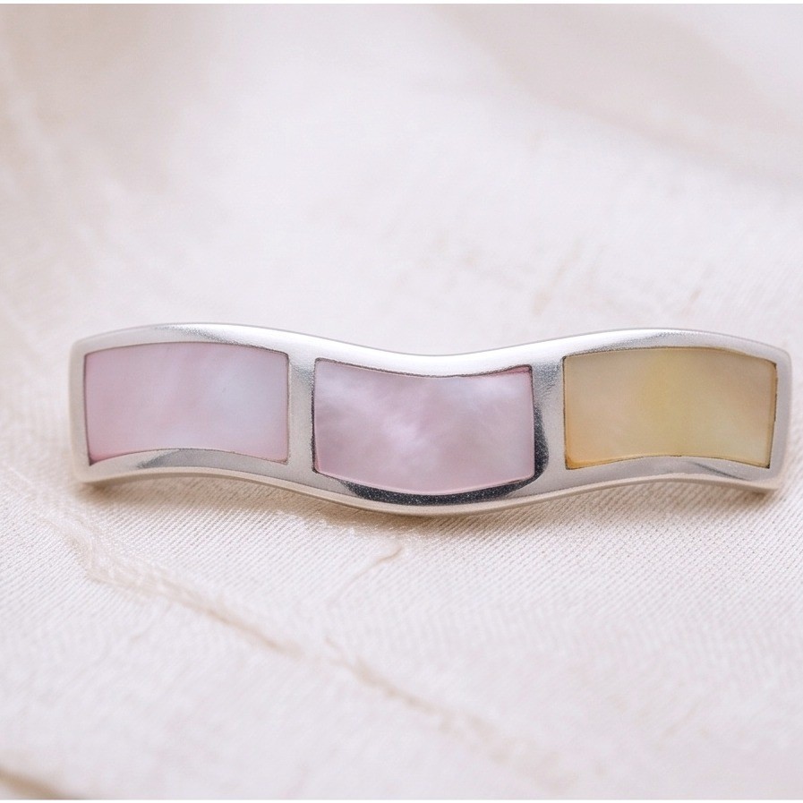Sterling Silver Mother of Pearl Inlay Pendant Women Pink Cream NOS Vintage