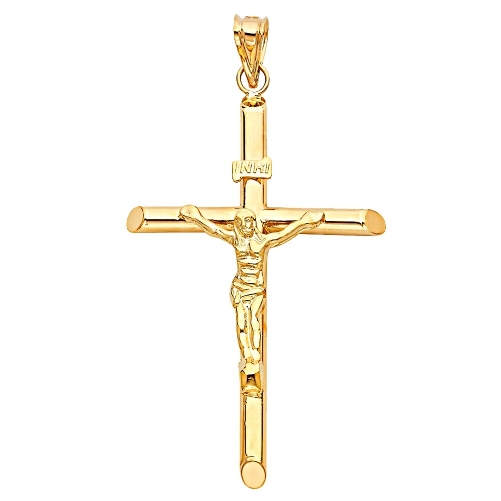 14K Real Gold Crucifix Cross 2.6″ Pendant, 14k Gold Jesus Christ Cross- PT836