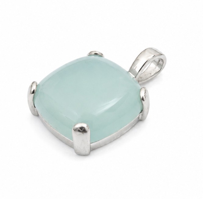 925 Sterling Silver Chalcedony Cushion Pendant Blue Cabochon Statement Necklace