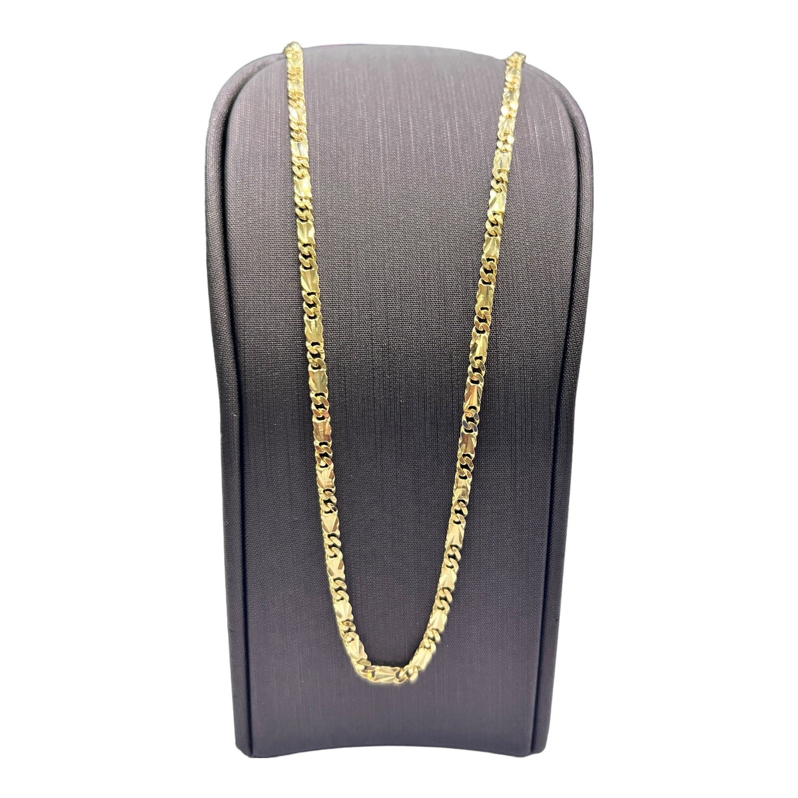 18ct 18k Yellow Gold Diamond Cut Curb Bar Chain Necklace 14.01 Grams 52cm. New