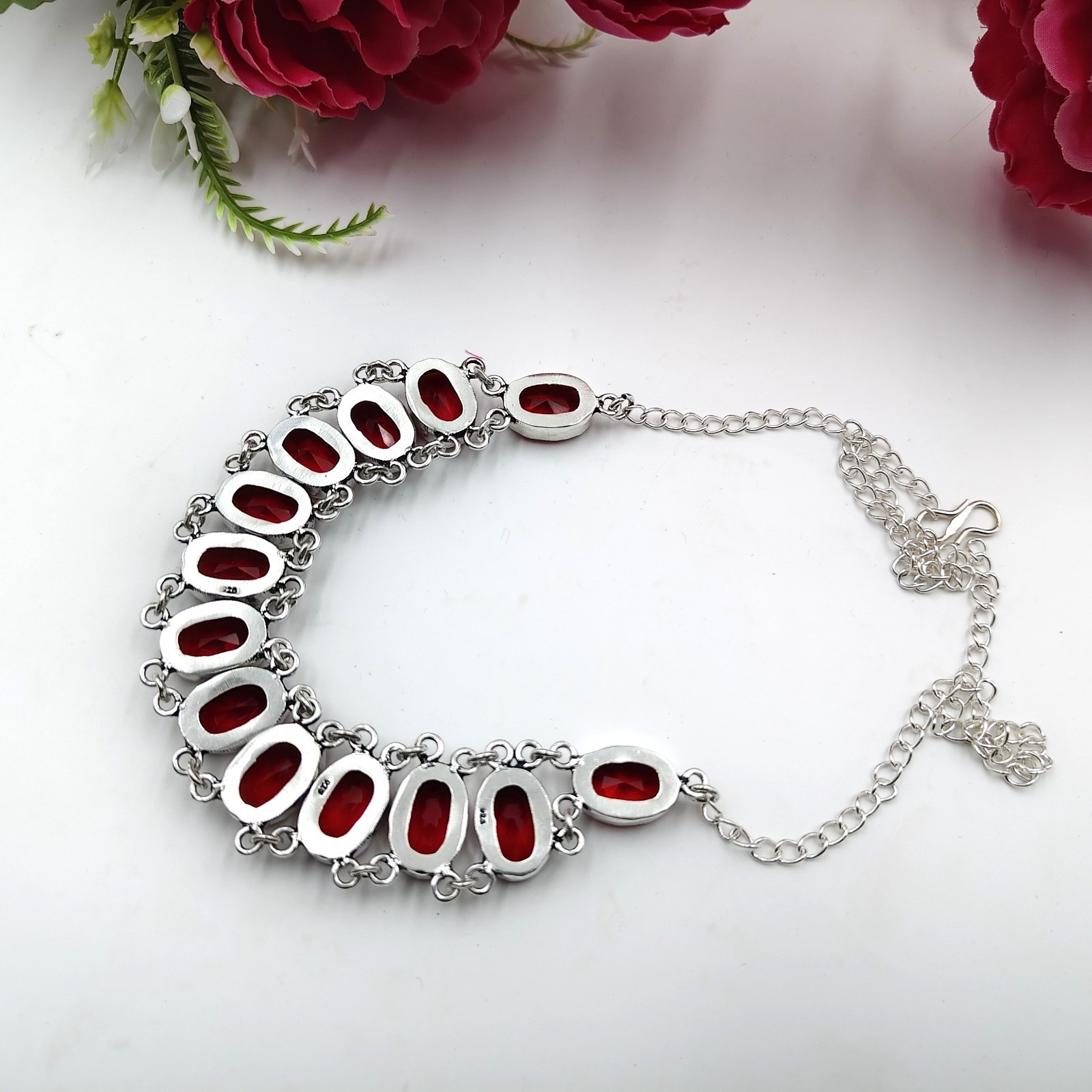 Red Garnet Gemstone 925 Sterling Silver Jewelry Necklace Size-17-18″