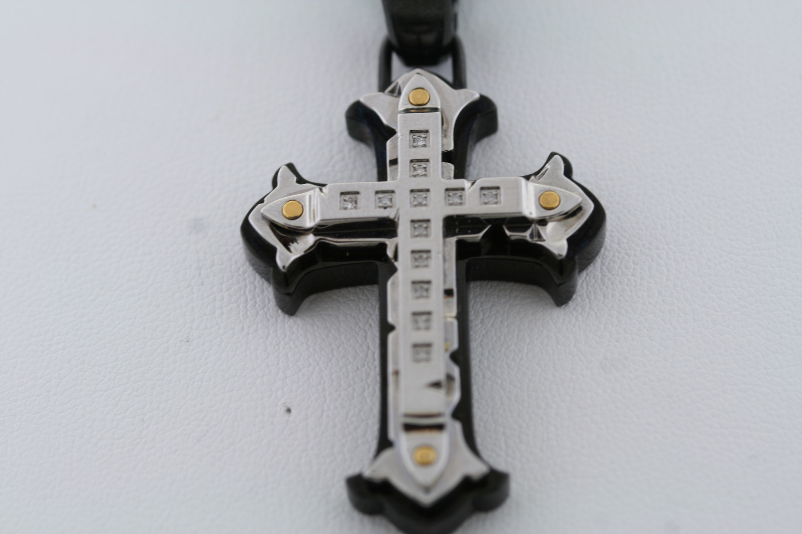 Black & Blue Jewelry Co. 2-Tone Stainless .06ctw Natural Diamond Cross Necklace