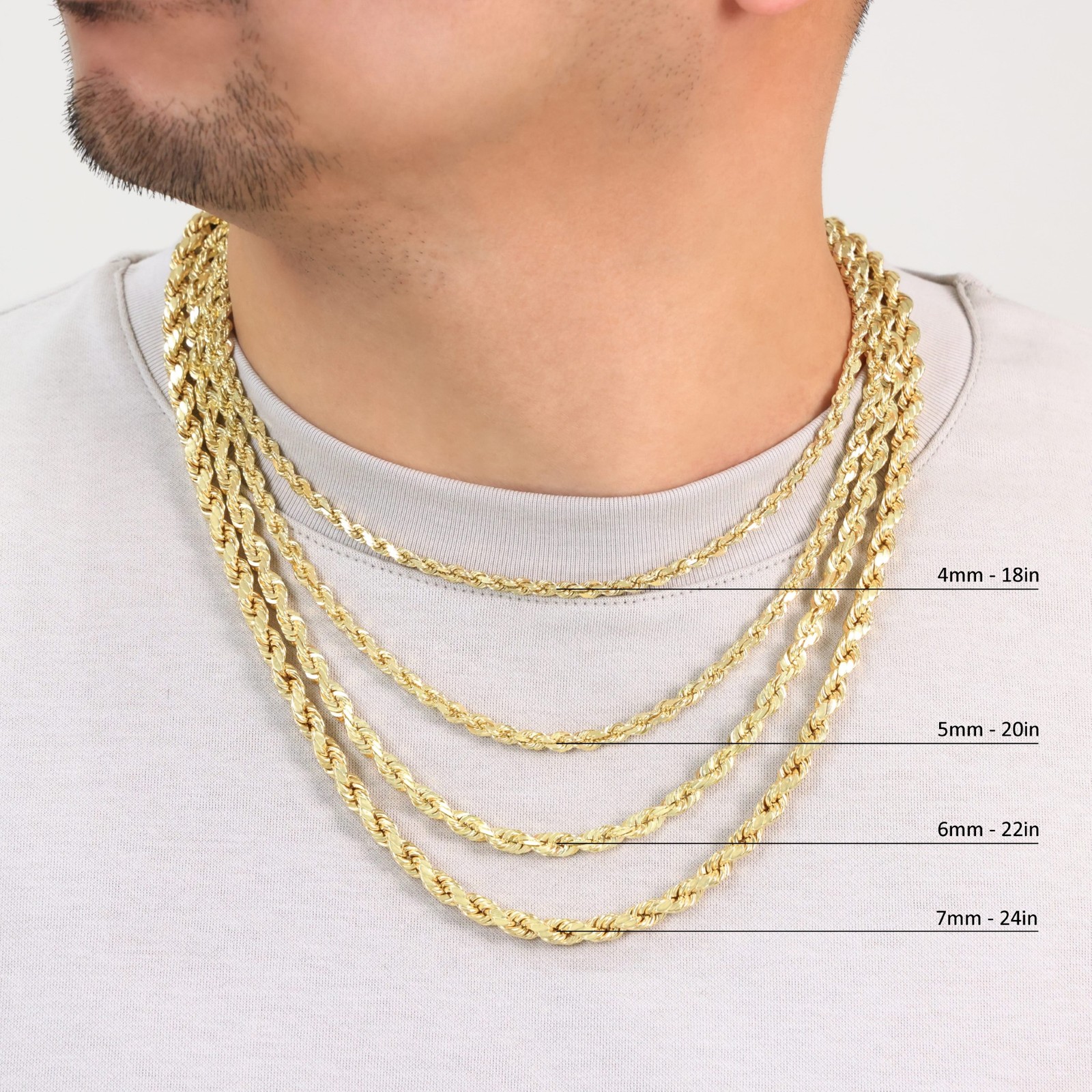 14K Yellow Gold 1mm-5mm D/C Rope Chain Link Necklace Bracelet Mens Women 7″- 30″