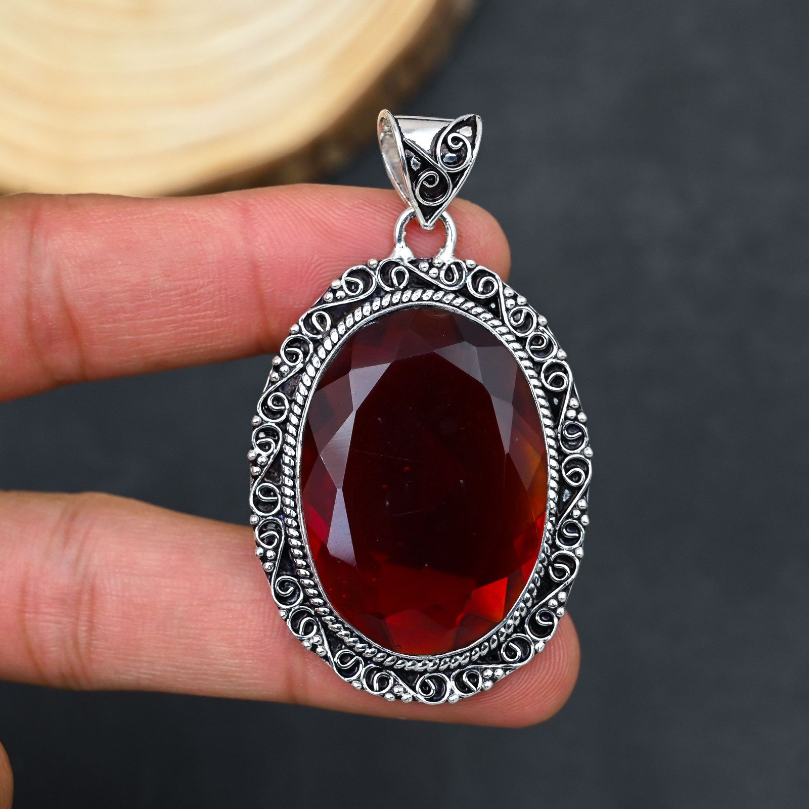 Mozambique Garnet Gemstone Handmade 925 Sterling Silver Jewelry Pendant