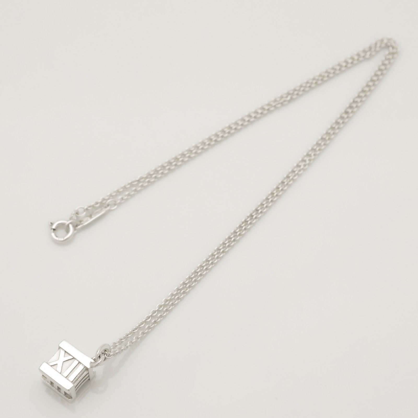 Authentic Tiffany & Co. Atlas Cube Pendant Necklace 16.8″ Silver 925 w/Pouch