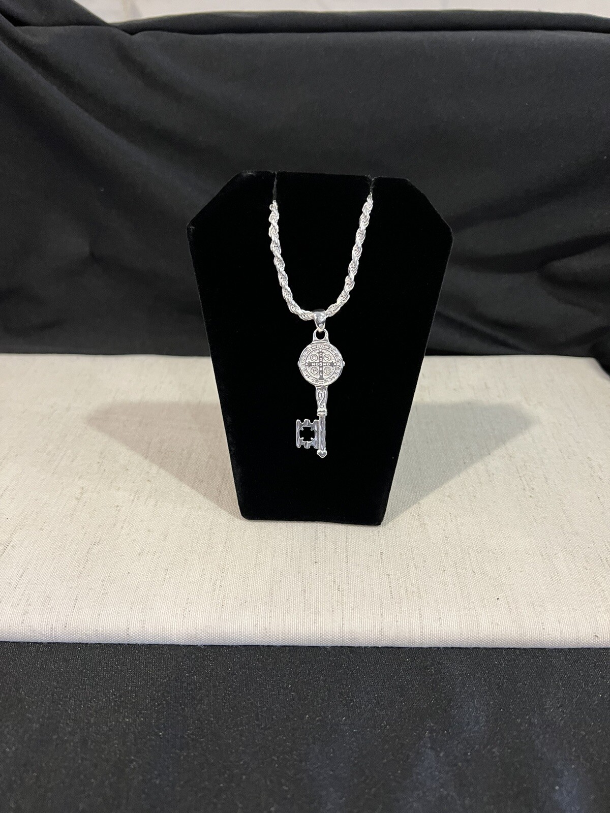 925 Sterling Silver Mens St Benedict Key San Benito Llave & Rope Chain 22 26 30
