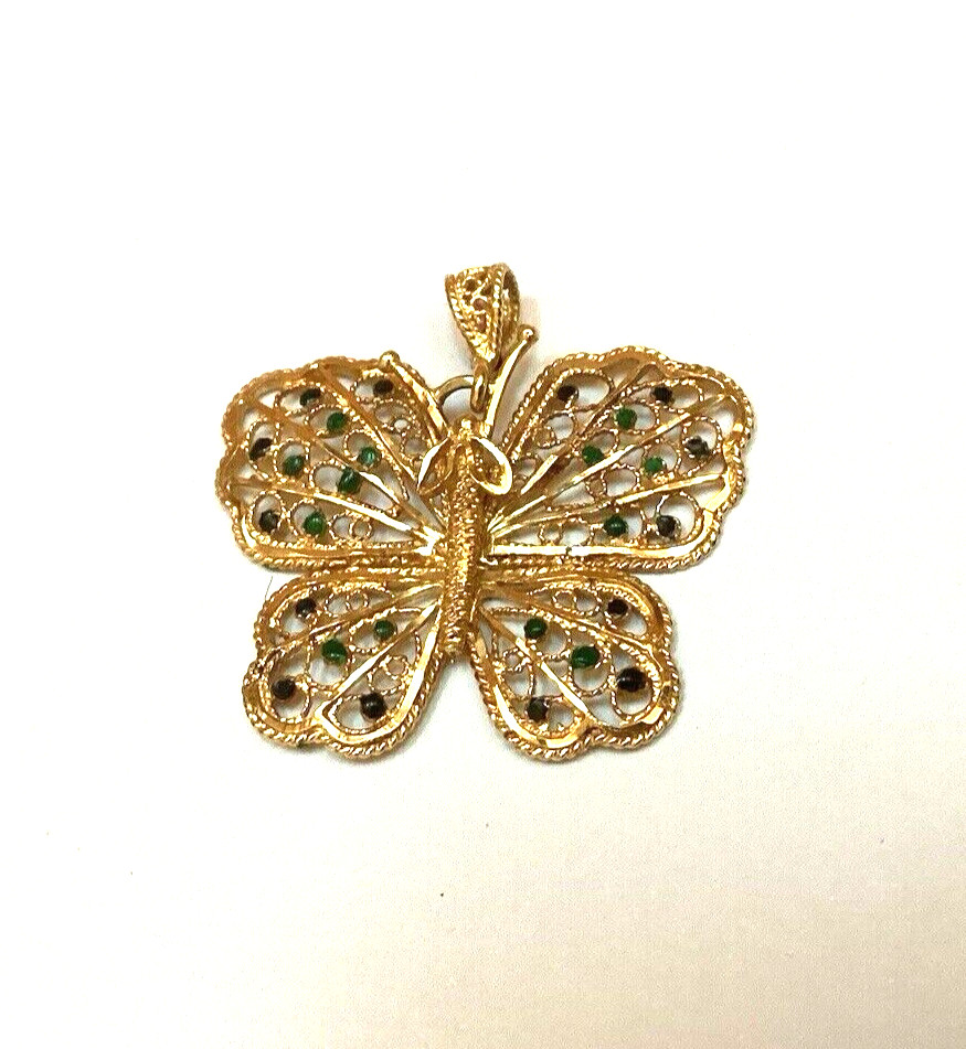 14K YELLOW GOLD Diamond Cut Filigree Butterfly Charm Pendant – ARR Turkey
