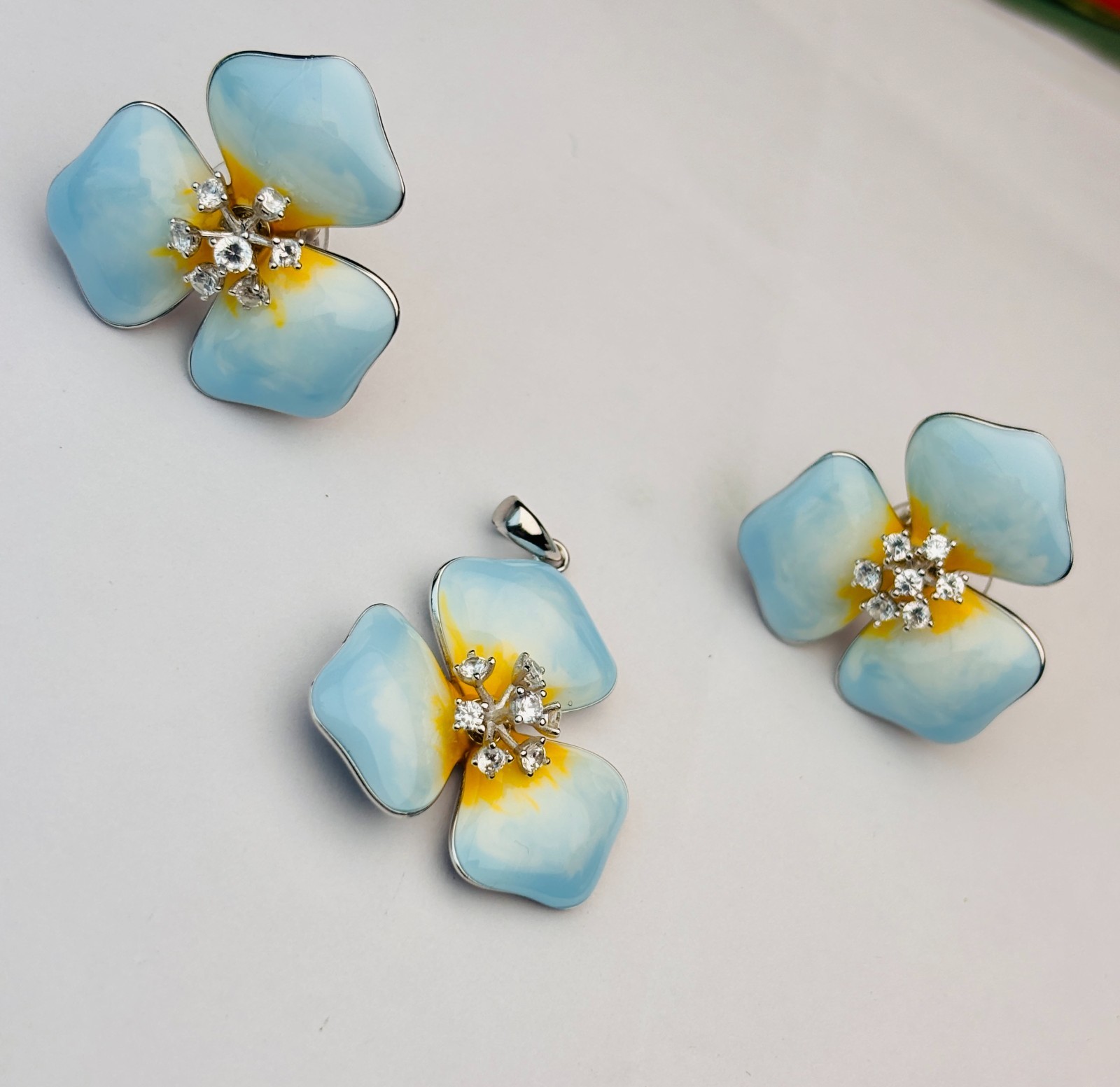 925 Sterling Silver Enamel Flower Pendant Without Chain Floral Jewelry for Women