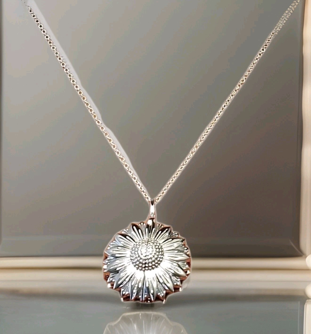 Sunflower Hidden Message Pendant Platinum Bond With Sterling Silver Chain