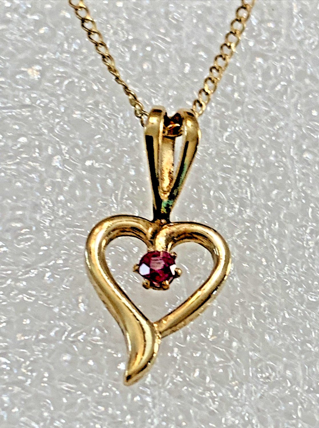 Vtg 14K GF Heart with Ruby 18″ Chain in Original Jewelers Box 1970s