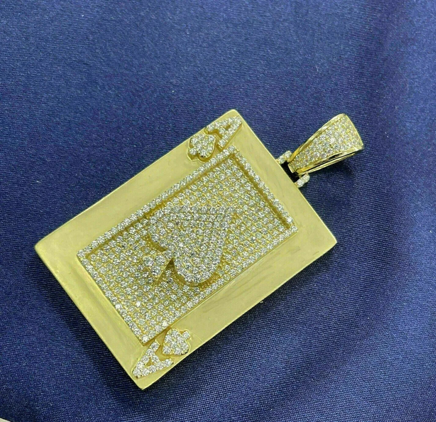2.20Ct Round Cut Diamond 14K Yellow Gold Over Ace of Spades Poker Card Pendant