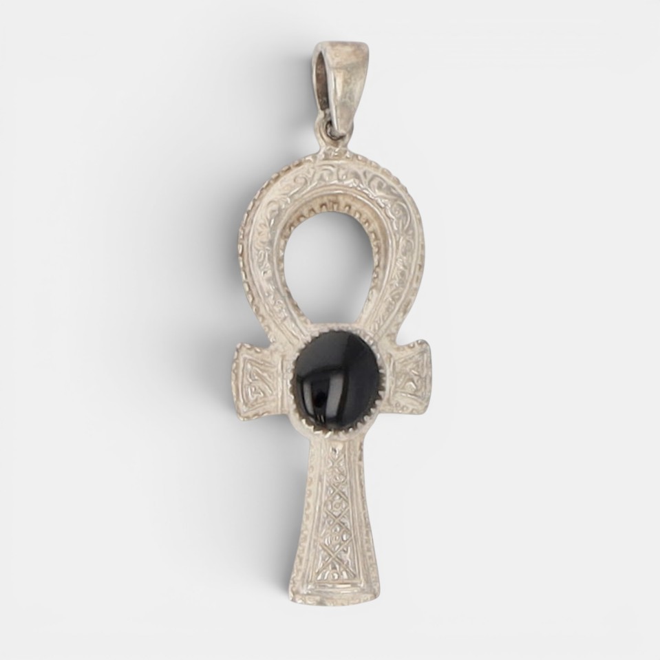 Symbol Ankh Amulet Black 925 Sterling Silver Pendant