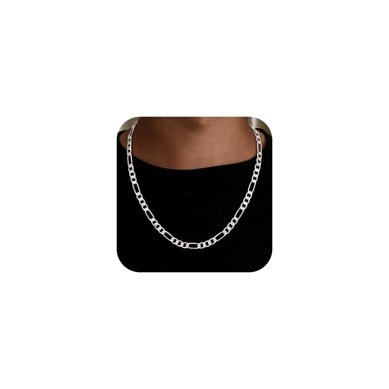 Silver Figaro Chain Necklace for Men & Women, 925 Sterling Silver, Diamond Cut,