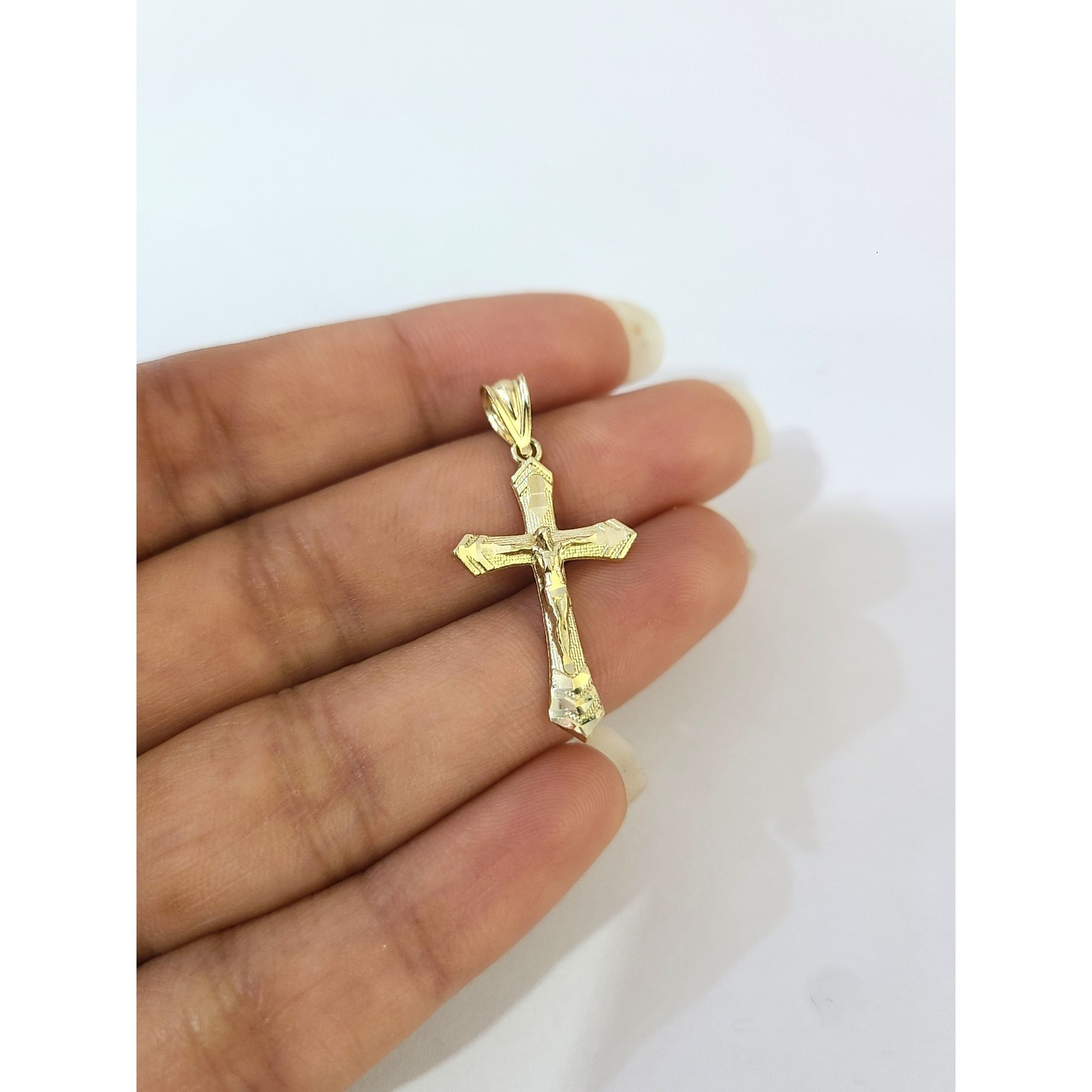 10K Gold Crucifix Cross Pendant 1.25″ Jesus Christ Charm Religious
