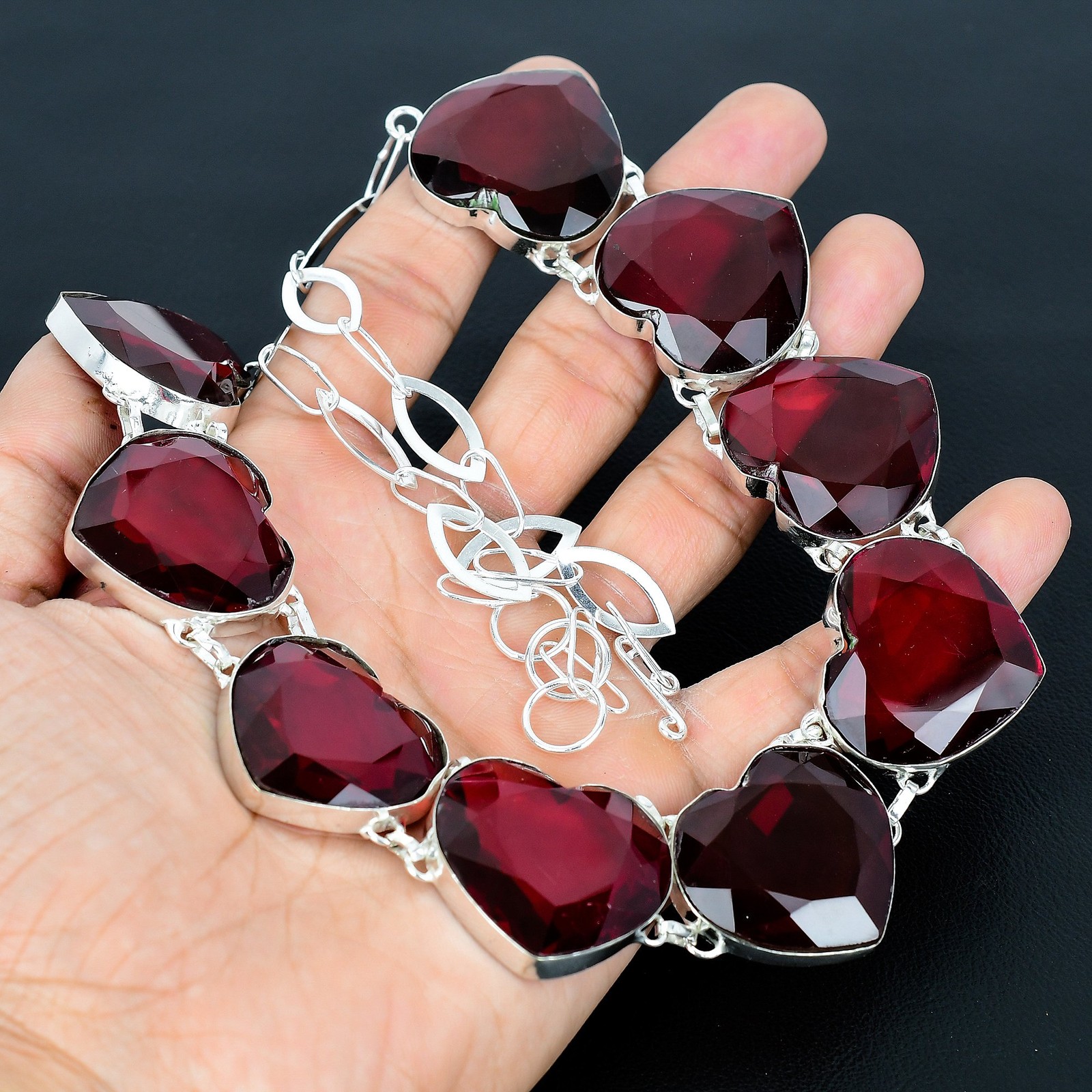 Mozambique Garnet 925 Sterling Silver Heart Gemstone Jewelry Necklace 8″ AAB 88