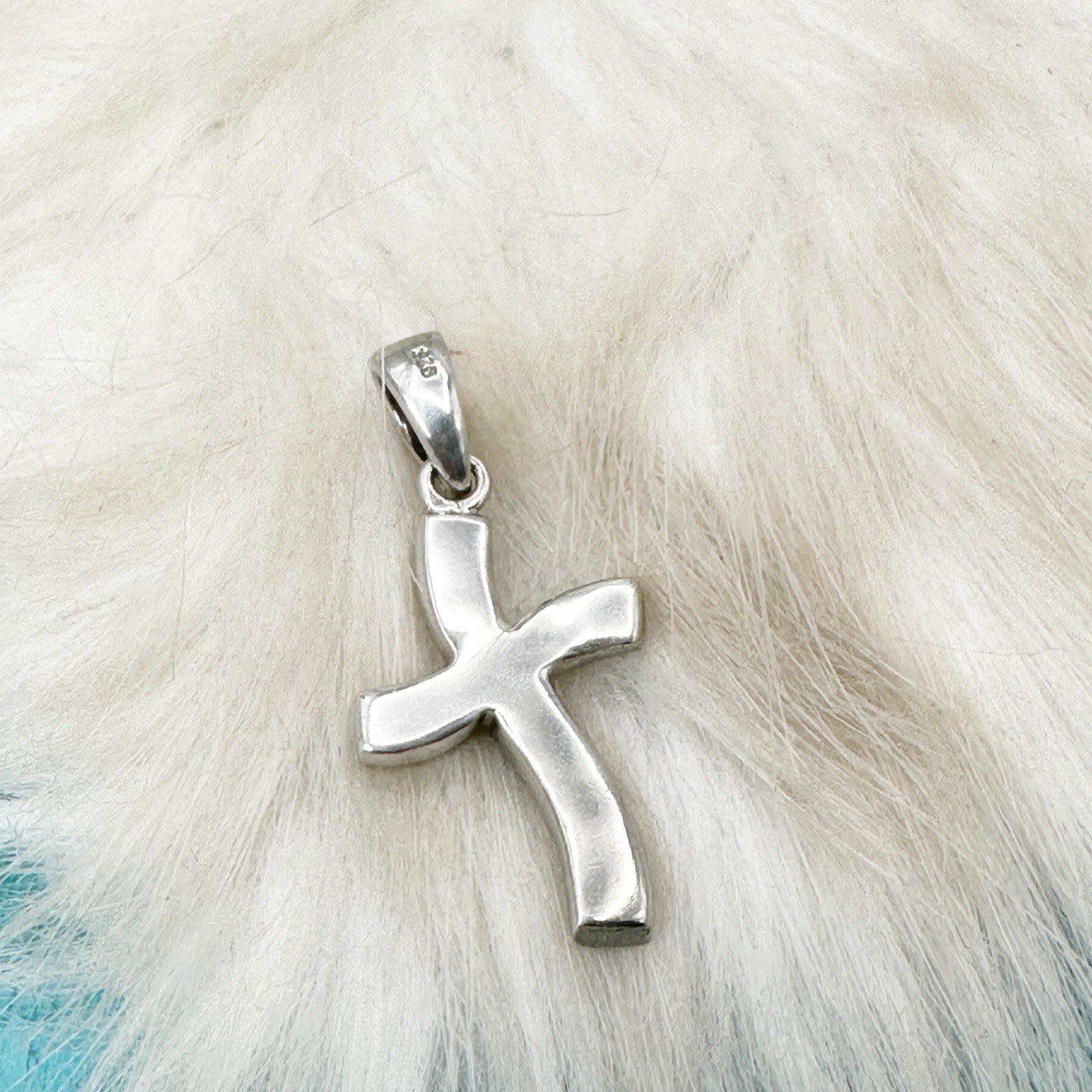 Opal Crystal Sterling Silver Cross Pendant 925 Signed 1 1/4″